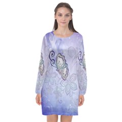 Wonderful Butterlies With Flowers Long Sleeve Chiffon Shift Dress  by FantasyWorld7