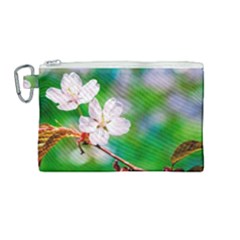 Sakura Flowers On Green Canvas Cosmetic Bag (medium) by FunnyCow