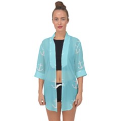 Aqua Anchor Open Front Chiffon Kimono by snowwhitegirl