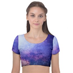 Galaxy Velvet Short Sleeve Crop Top  by snowwhitegirl