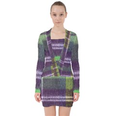 Neon Green Plaid Flannel V-neck Bodycon Long Sleeve Dress by snowwhitegirl