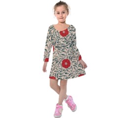 Papanese Floral Red Kids  Long Sleeve Velvet Dress by snowwhitegirl