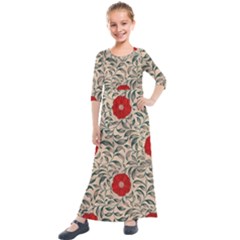 Papanese Floral Red Kids  Quarter Sleeve Maxi Dress by snowwhitegirl