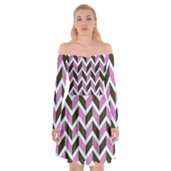 Zigzag Chevron Pattern Pink Brown Off Shoulder Skater Dress by snowwhitegirl