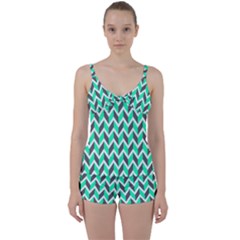 Zigzag Chevron Pattern Green Grey Tie Front Two Piece Tankini by snowwhitegirl