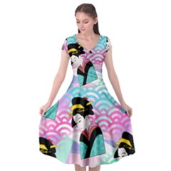 Japanese Abstract Cap Sleeve Wrap Front Dress by snowwhitegirl