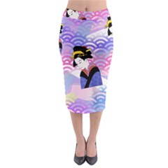 Japanese Abstract Blue Midi Pencil Skirt by snowwhitegirl