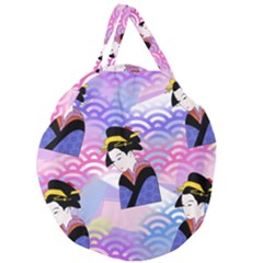 Japanese Abstract Blue Giant Round Zipper Tote by snowwhitegirl