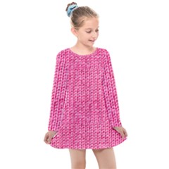 Knitted Wool Bright Pink Kids  Long Sleeve Dress by snowwhitegirl