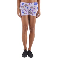 Blue Vintage Flowers Yoga Shorts by snowwhitegirl