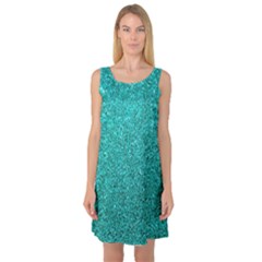 Aqua Glitter Sleeveless Satin Nightdress by snowwhitegirl