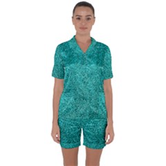 Aqua Glitter Satin Short Sleeve Pyjamas Set by snowwhitegirl