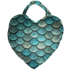 Aqua Mermaid Scale Giant Heart Shaped Tote by snowwhitegirl