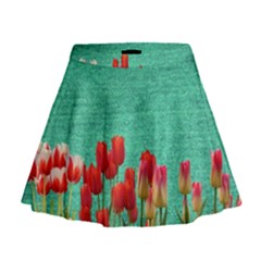 Green Denim Flowers Mini Flare Skirt by snowwhitegirl