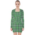 Green Plaid V-neck Bodycon Long Sleeve Dress View1