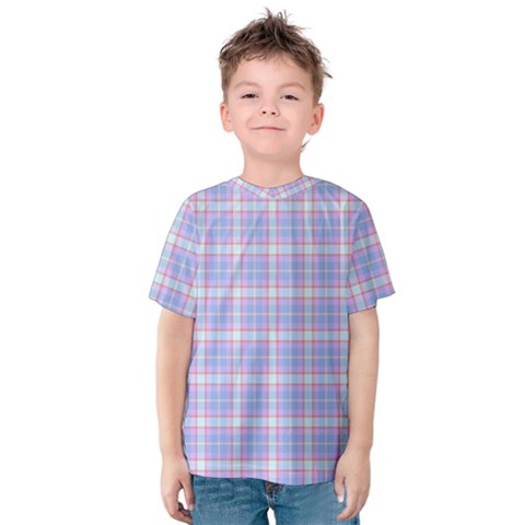 Pink Blue Plaid Kids  Cotton Tee by snowwhitegirl