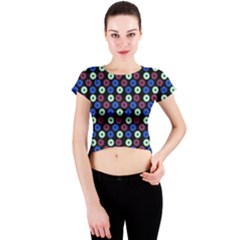 Eye Dots Blue Magenta Crew Neck Crop Top by snowwhitegirl