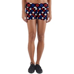 Eye Dots Red Blue Yoga Shorts by snowwhitegirl