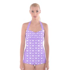 Hearts Dots Purple Boyleg Halter Swimsuit  by snowwhitegirl