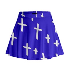 Blue White Cross Mini Flare Skirt by snowwhitegirl