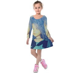 Blue Hair Boy Kids  Long Sleeve Velvet Dress by snowwhitegirl