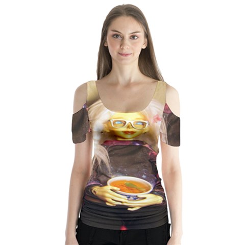 Eating Lunch Butterfly Sleeve Cutout Tee  by snowwhitegirl