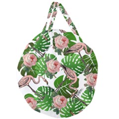 Flamingo Floral White Giant Round Zipper Tote by snowwhitegirl