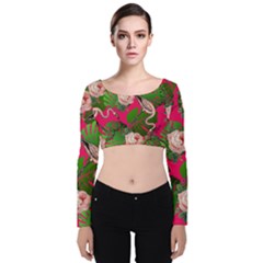 Flamingo Floral Pink Velvet Crop Top by snowwhitegirl