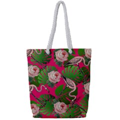 Flamingo Floral Pink Full Print Rope Handle Tote (small) by snowwhitegirl