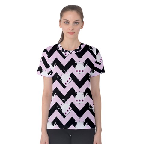 Pink Teapot Chevron Women s Cotton Tee by snowwhitegirl