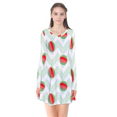 Watermelon Chevron Green Long Sleeve V-neck Flare Dress by snowwhitegirl