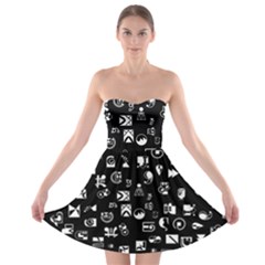 White On Black Abstract Symbols Strapless Bra Top Dress by FunnyCow