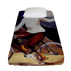 Woman On Bicycle Fitted Sheet (single Size) by vintage2030