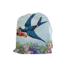 Blue Bird Drawstring Pouch (large) by vintage2030