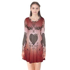 Wonderful Heart With Decorative Elements Long Sleeve V-neck Flare Dress by FantasyWorld7