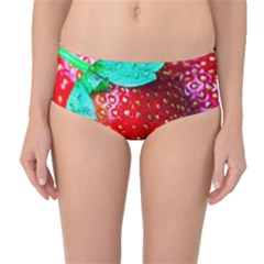 Red Strawberries Mid-waist Bikini Bottoms by FunnyCow