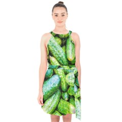 Pile Of Green Cucumbers Halter Collar Waist Tie Chiffon Dress by FunnyCow