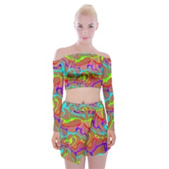 Colorful Wavy Shapes                                               Off Shoulder Top With Minki Skirt Set by LalyLauraFLM