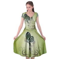 Wonderful Butterlies , Green Colors Cap Sleeve Wrap Front Dress by FantasyWorld7