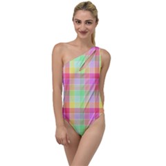 Pastel Rainbow Sorbet Ice Cream Check Plaid To One Side Swimsuit by PodArtist