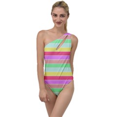 Pastel Rainbow Sorbet Horizontal Deck Chair Stripes To One Side Swimsuit by PodArtist