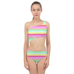 Pastel Rainbow Sorbet Horizontal Deck Chair Stripes Spliced Up Two Piece Swimsuit by PodArtist