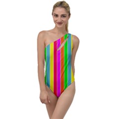 Neon Hawaiian Rainbow Deck Chair Stripes To One Side Swimsuit by PodArtist