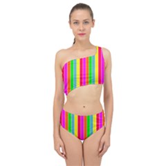 Neon Hawaiian Rainbow Deck Chair Stripes Spliced Up Two Piece Swimsuit by PodArtist