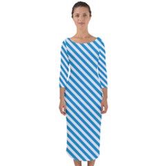 Oktoberfest Bavarian Blue And White Small Candy Cane Stripes Quarter Sleeve Midi Bodycon Dress by PodArtist