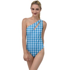 Oktoberfest Bavarian Blue And White Large Gingham Check To One Side Swimsuit by PodArtist