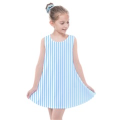 Oktoberfest Bavarian Blue And White Mattress Ticking Kids  Summer Dress by PodArtist