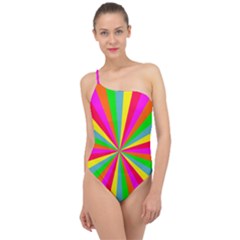 Neon Rainbow Mini Burst Classic One Shoulder Swimsuit by PodArtist