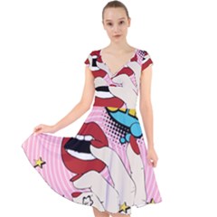 Pop Art   Cap Sleeve Front Wrap Midi Dress by Valentinaart