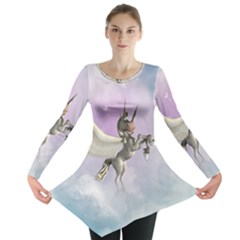 Cute Little Pegasus In The Sky, Cartoon Long Sleeve Tunic  by FantasyWorld7